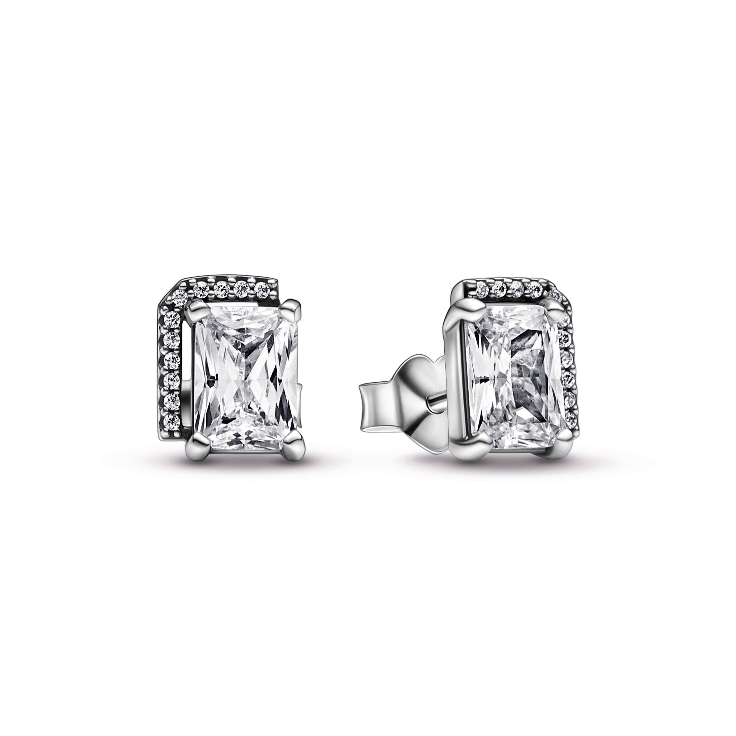 Rectangular Sparkling Halo Stud Earrings