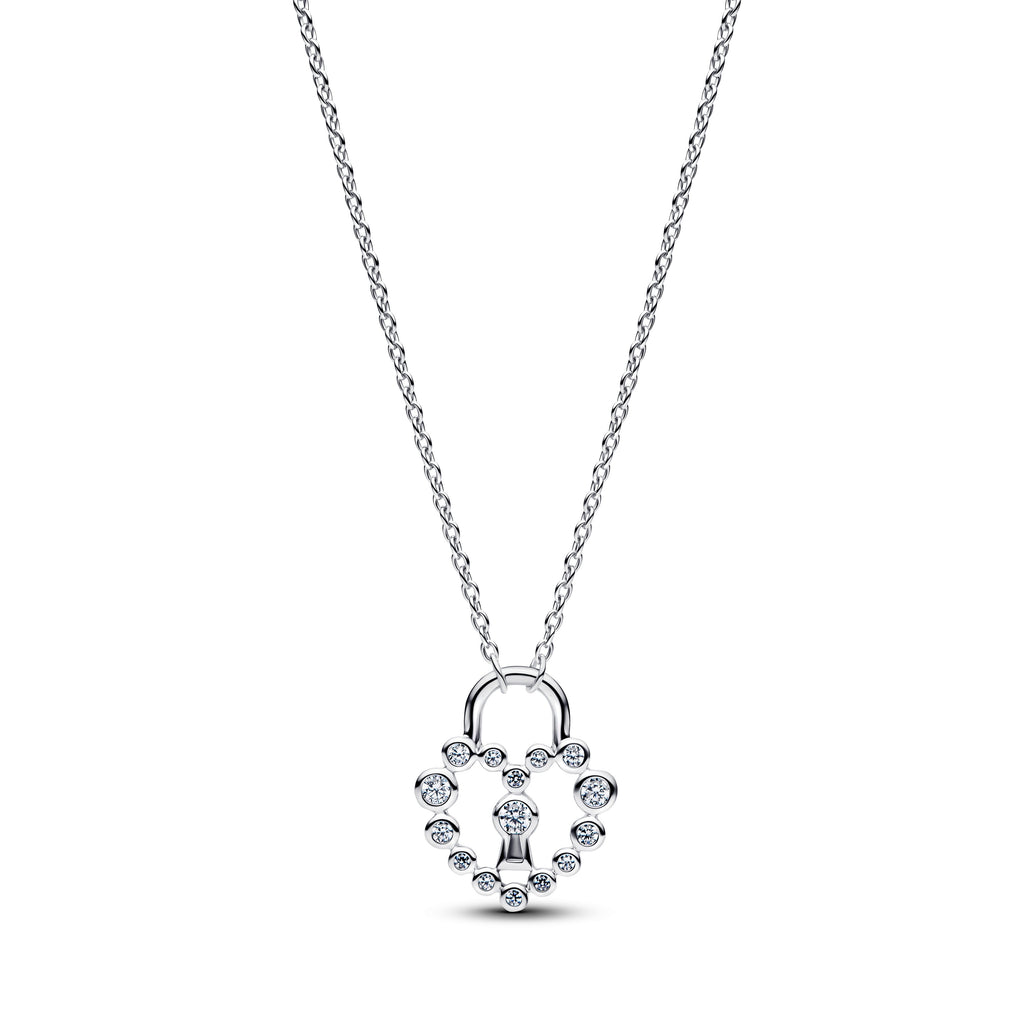 Sparkling Heart Padlock Pendant Necklace