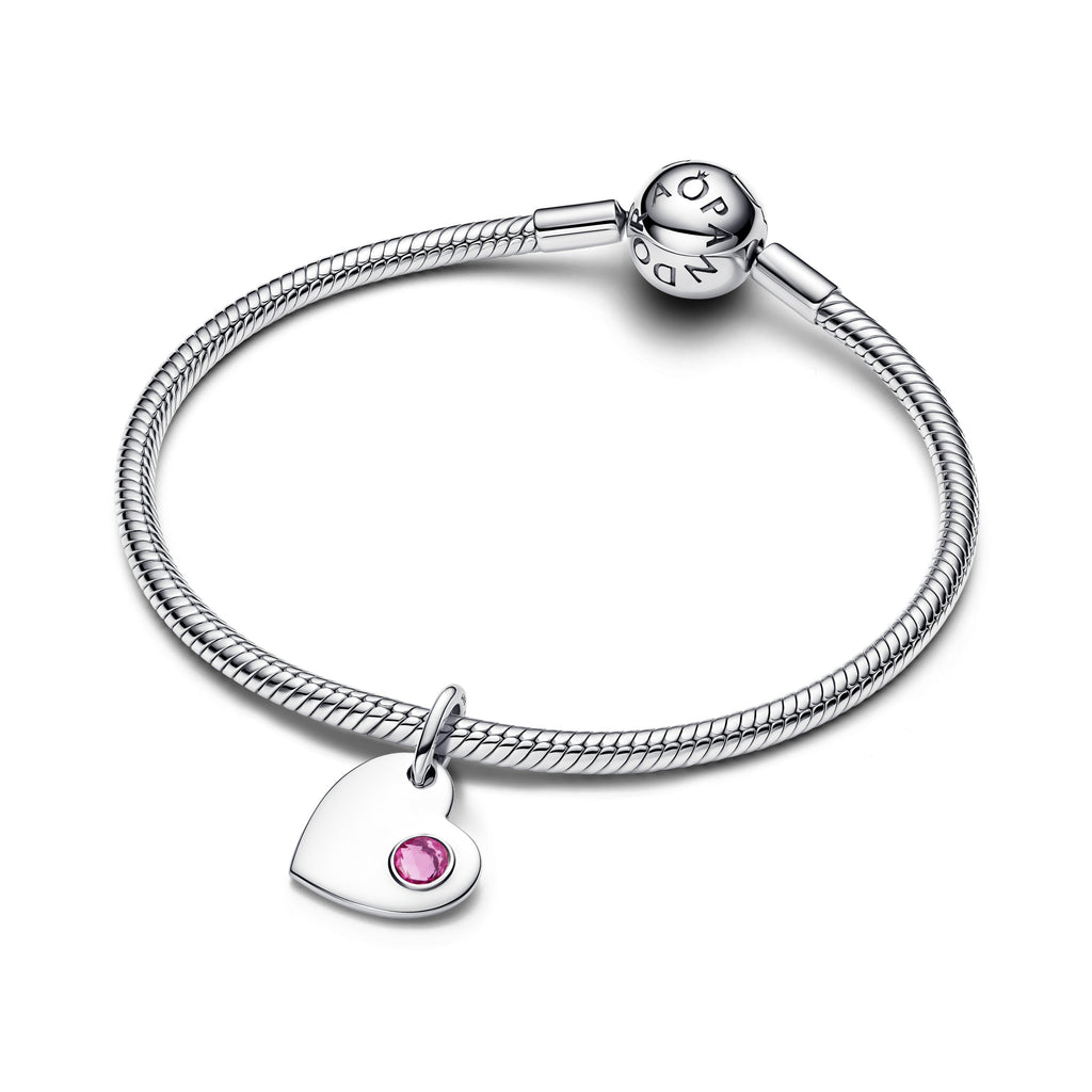 Engravable Heart Pink Stone Dangle Charm